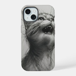 Funny Yelling Cat Meme Black and White iPhone Case 15 Hülle