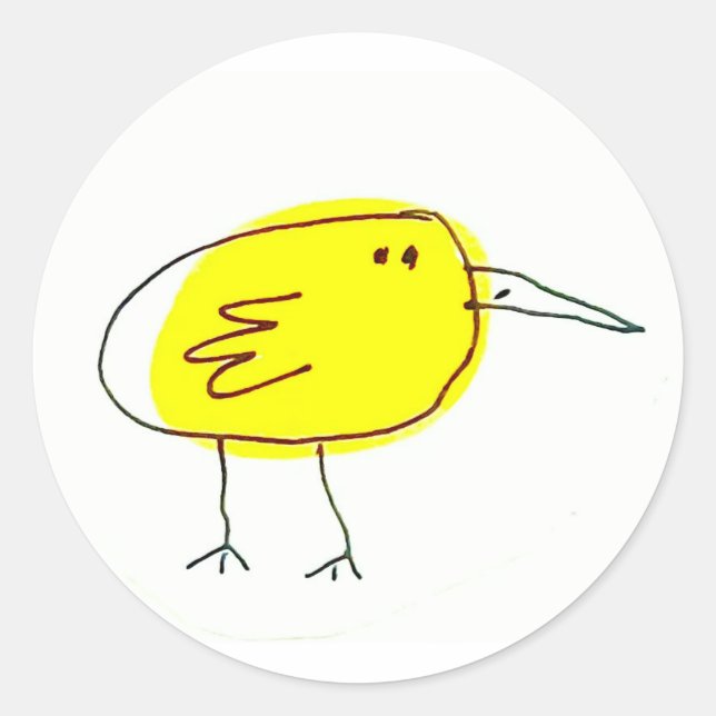 Funny Yellow Bird Doodle Runder Aufkleber (Vorderseite)