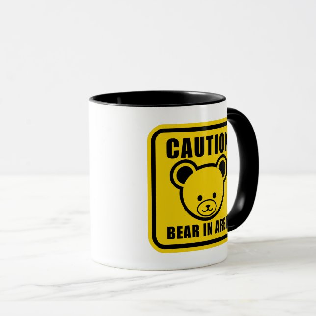 Funny Yellow Black Teddy Bären Warnsignal Art Tasse (VorderseiteRechts)