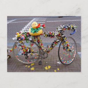 Funny Yellow Duck Bicycle in Amsterdam Postkarte