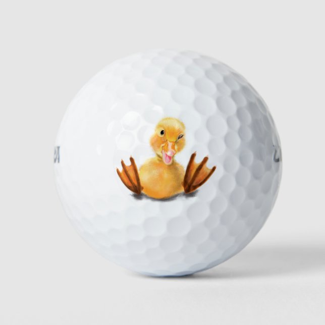 Funny Yellow Duck Playful Wink Golf Balls Golfball (Vorderseite)
