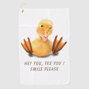 Funny Yellow Duck Playful Wink Happy Lächeln Cart Golfhandtuch
