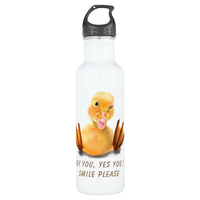 Funny Yellow Duck Playful Wink Happy Lächeln Carto Edelstahlflasche (Vorderseite)