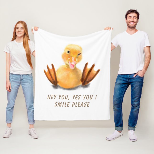 Funny Yellow Duck Playful Wink Happy Lächeln Carto Fleecedecke (Beispiel)
