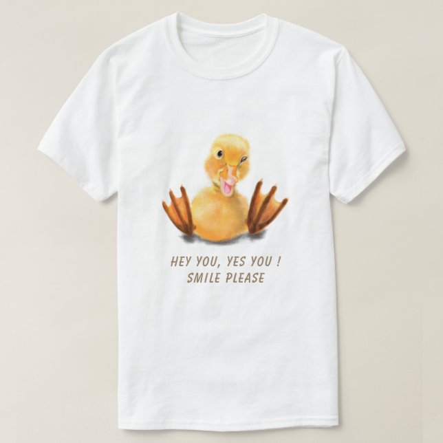 Funny Yellow Duck Playful Wink Happy Lächeln T-Shirt (Design vorne)
