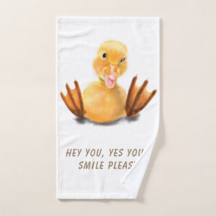 Funny Yellow Duck Playful Wink Smile - Benutzerdef Badhandtuch Set