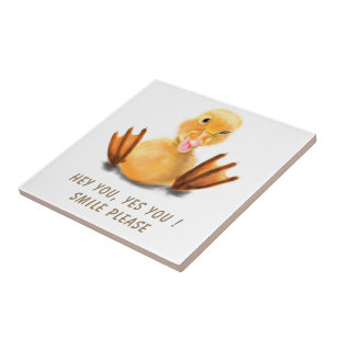 Funny Yellow Duck Playful Wink Smile - Benutzerdef Fliese