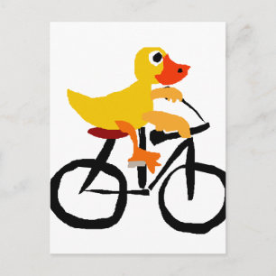 Funny Yellow Duck Riding Bicycle Postkarte