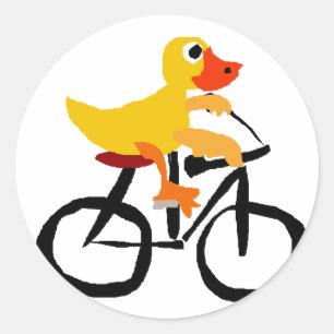 Funny Yellow Duck Riding Bicycle Runder Aufkleber