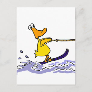 Funny Yellow Duck Water Skiing Postkarte