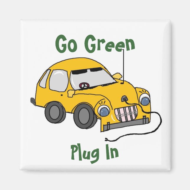 Funny Yellow Electric Car Magnet (Vorne)