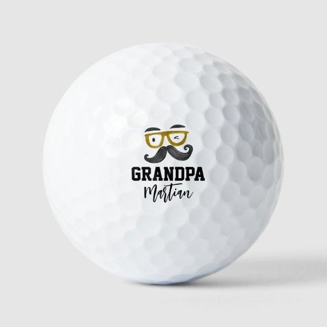 Funny Yellow Glass und Mustache Custom Opa Golfball (Vorderseite)