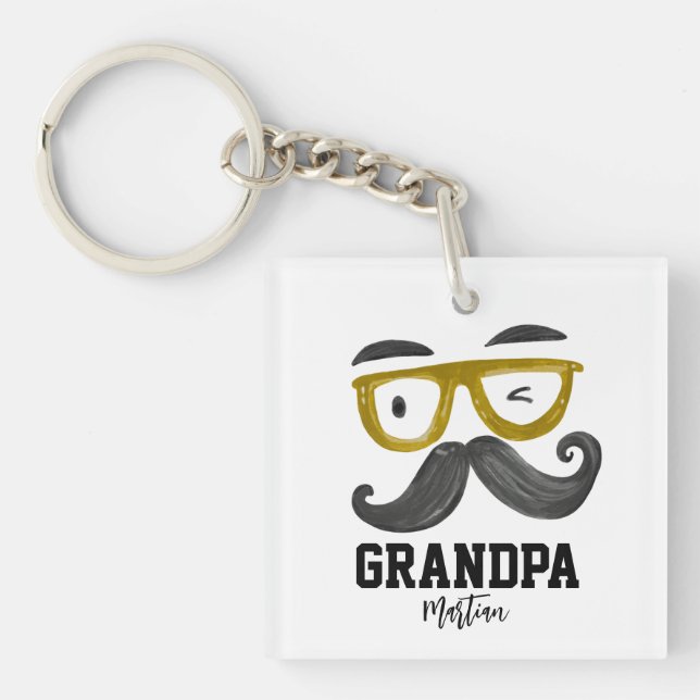 Funny Yellow Glasses & Mustache Grandpa Custom Schlüsselanhänger (Vorderseite)