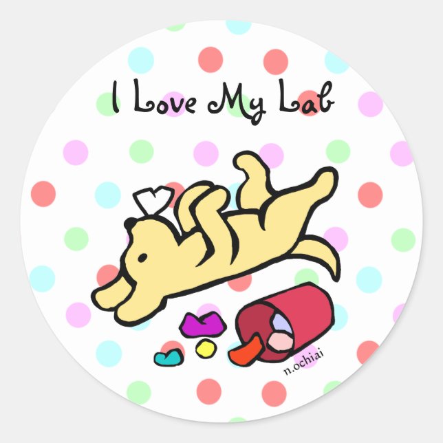 Funny Yellow Labrador Cartoon Runder Aufkleber (Vorderseite)