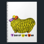 Funny Yellow Ram Chinese Year Zodiac Birthday NotB Notizblock<br><div class="desc">Diese niedliche und lustige Illustration entstand nach einem Bild der traditionellen chinesischen Tonskulptur. Die zeichnend Tinte wurde durch Fotoshop verändert (um Farbe hinzuzufügen und die Form zu vereinfachen). Es gibt 6 Farben. Design auf Spiralheft mit dieser lustigen Abbildung von Ram in gelb Text "JAHR DES RAM" (besondere Schrift mit Herz...</div>