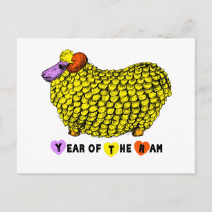 Funny Yellow Ram Chinese Year Zodiac Birthday Post Feiertagspostkarte