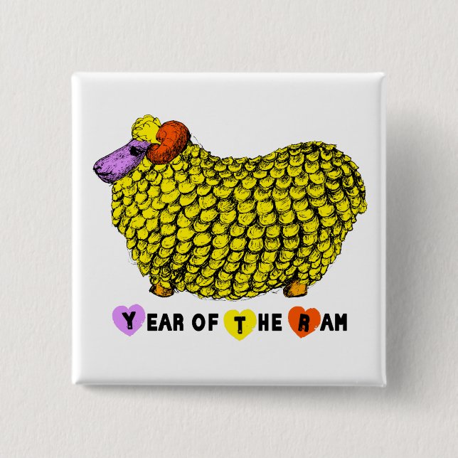 Funny Yellow Ram Chinese Year Zodiac Birthday SqB Button (Vorderseite)