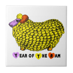Funny Yellow Ram Chinese Year Zodiac Birthday Tile Fliese