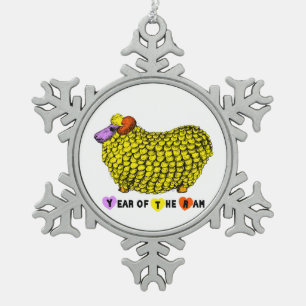 Funny Yellow Ram Chinese Year Zodiac CO Schneeflocken Zinn-Ornament