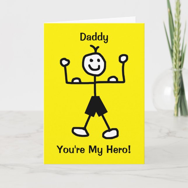 Funny Yellow Strong Man Hero Cartoon Vatertag Karte (Vorderseite)