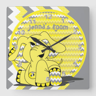 Funny Yellow Zickzack Alberner Elefant Quadratische Wanduhr