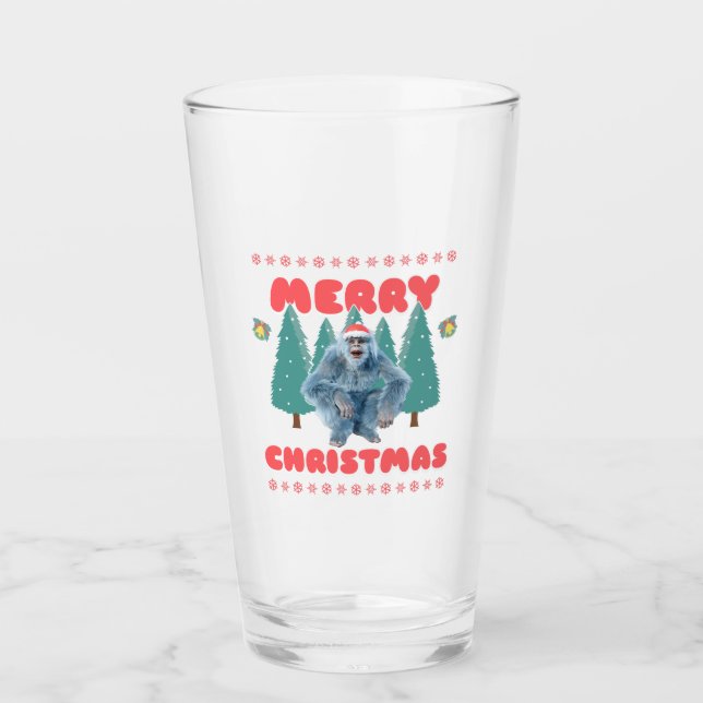Funny Yeti - Frohe Weihnachten Glas (Vorderseite)