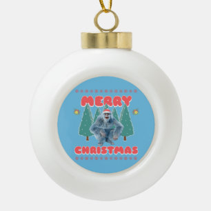Funny Yeti - Frohe Weihnachten Keramik Kugel-Ornament