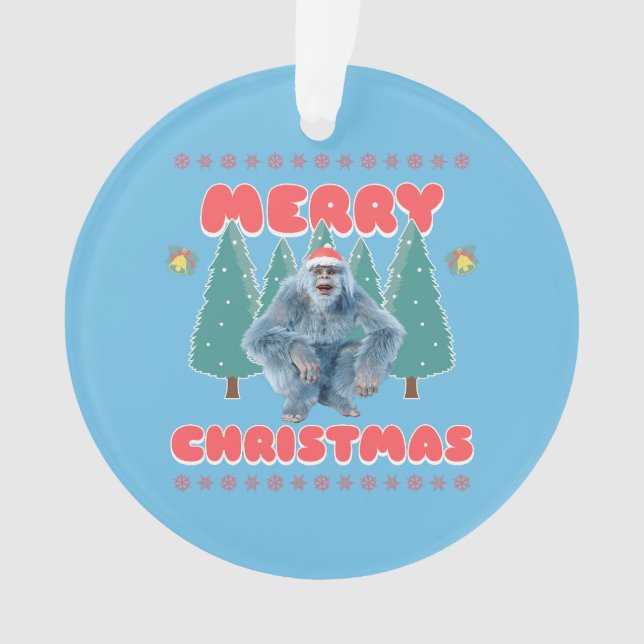 Funny Yeti - Frohe Weihnachten Ornament (Vorderseite)
