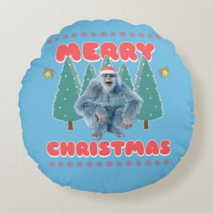 Funny Yeti - Frohe Weihnachten Rundes Kissen