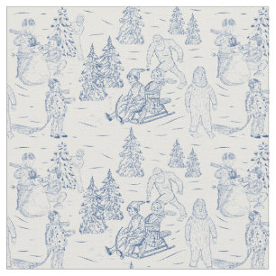 Funny Yeti Monsters Antikes Wintertoilmuster Stoff