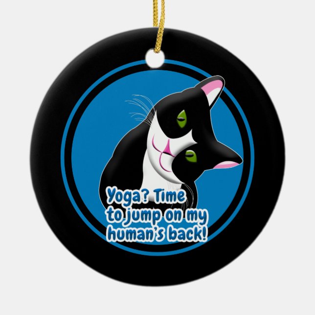 Funny Yoga Cat Keramik Ornament (Vorne)