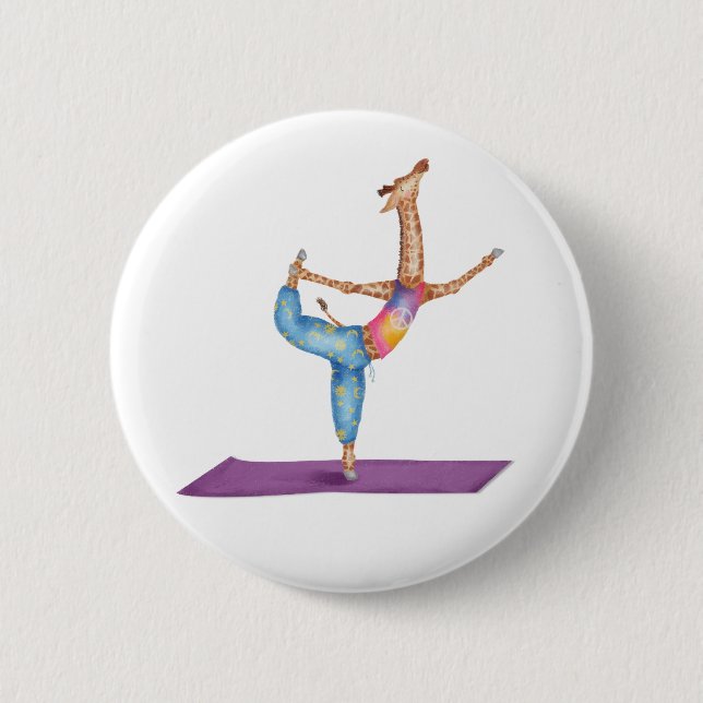 Funny Yoga Giraffe rund Abzeichen Button (Vorderseite)