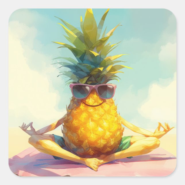 Funny Yoga Pineape Quadratischer Aufkleber (Vorderseite)