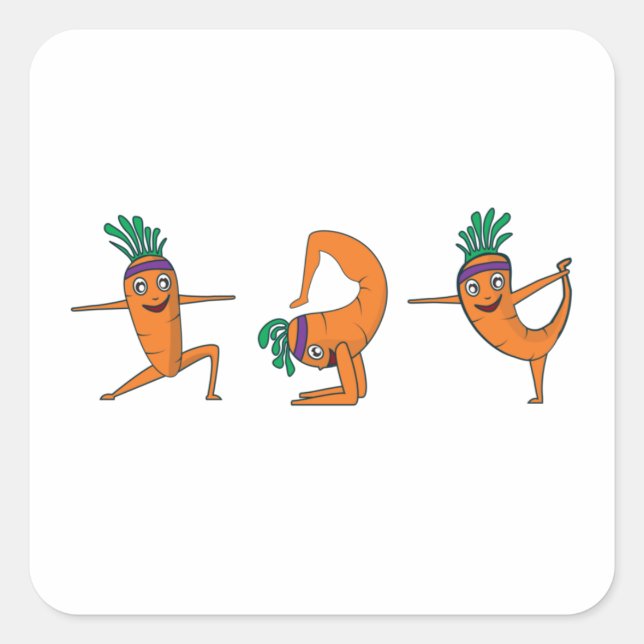 Funny Yoga Pose Niedlich Carrot Quadratischer Aufkleber (Vorderseite)