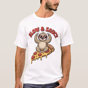 Funny Yoga Sloth Pepperoni Pizza Cartoon T-Shirt