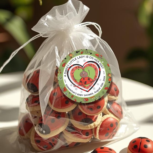 Funny Yoga Stretch Ladybug Heart Baby Shower  Runder Aufkleber (Funny Yoga Stretch Ladybug Heart Baby Shower Classic Round Sticker)