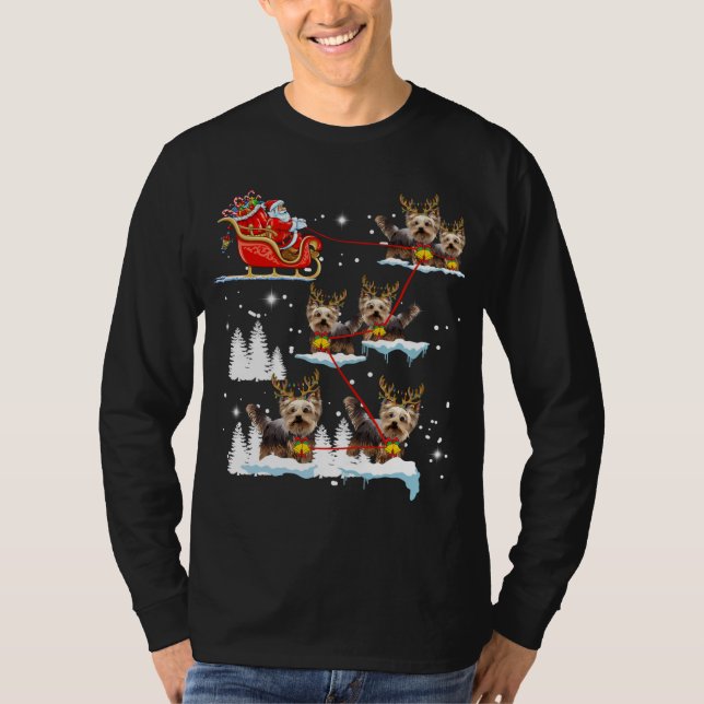 Funny Yorkie Christmas Pajama Santa Reindeer T-Shirt (Vorderseite)