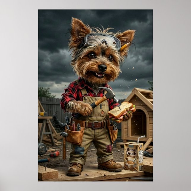 Funny Yorkie Construction Worker Poster – Playful  (Vorne)
