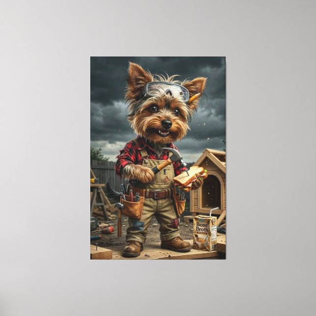 Funny Yorkie Construction Worker Poster – Playful  Leinwanddruck (Vorderseite)