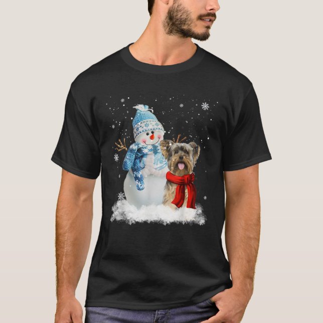 Funny Yorkie Dog Christmas Snowman Christmas Pajam T-Shirt (Vorderseite)