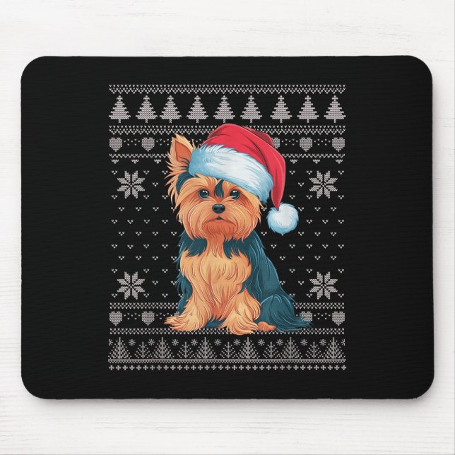Funny Yorkie Dog Ugly Weihnachtssüßer Weihnachtsfe Mousepad (Vorne)