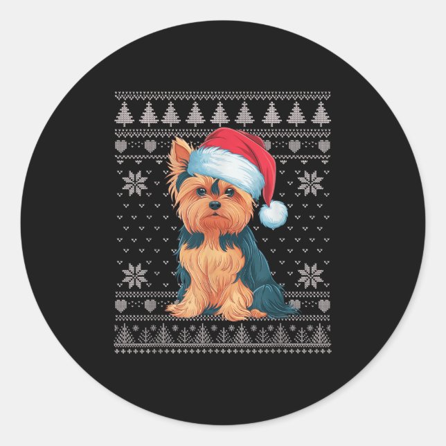 Funny Yorkie Dog Ugly Weihnachtssüßer Weihnachtsfe Runder Aufkleber (Vorderseite)
