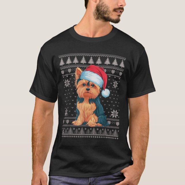 Funny Yorkie Dog Ugly Weihnachtssüßer Weihnachtsfe T-Shirt (Vorderseite)
