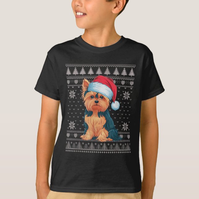 Funny Yorkie Dog Ugly Weihnachtssüßer Weihnachtsfe T-Shirt (Vorderseite)