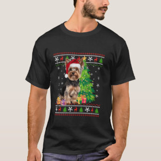 Funny Yorkie Dog Weihnachtsbaum Weihnachtsmannmütz T-Shirt