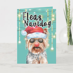 Funny Yorkie Santa im Licht glücklicher Ferien Karte
