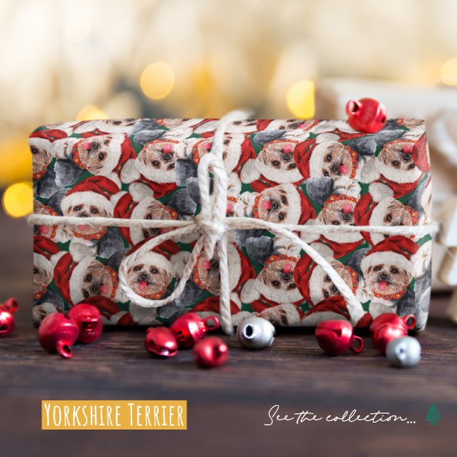 Funny Yorkshire Terrier Christmas Pattern Geschenkpapier (Von Creator hochgeladen)