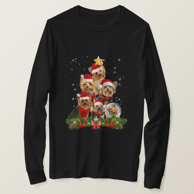 Funny Yorkshire Terrier Dog Christmas Tree T-Shirt (Design vorne)