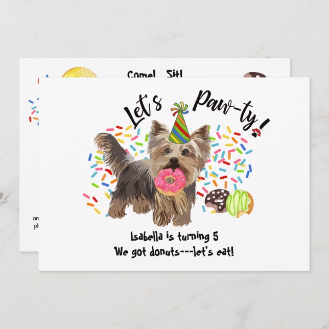 Funny Yorkshire Terrier Dog Donuts Birthday Party Einladung (Vorne/Hinten)
