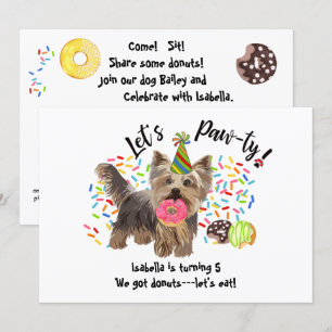 Funny Yorkshire Terrier Dog Donuts Birthday Party Einladung
